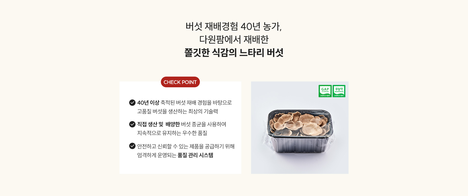 버섯 재배경험 40년 농가, 다원팜에서 재배한 쫄깃한 식감의 느타리 버섯