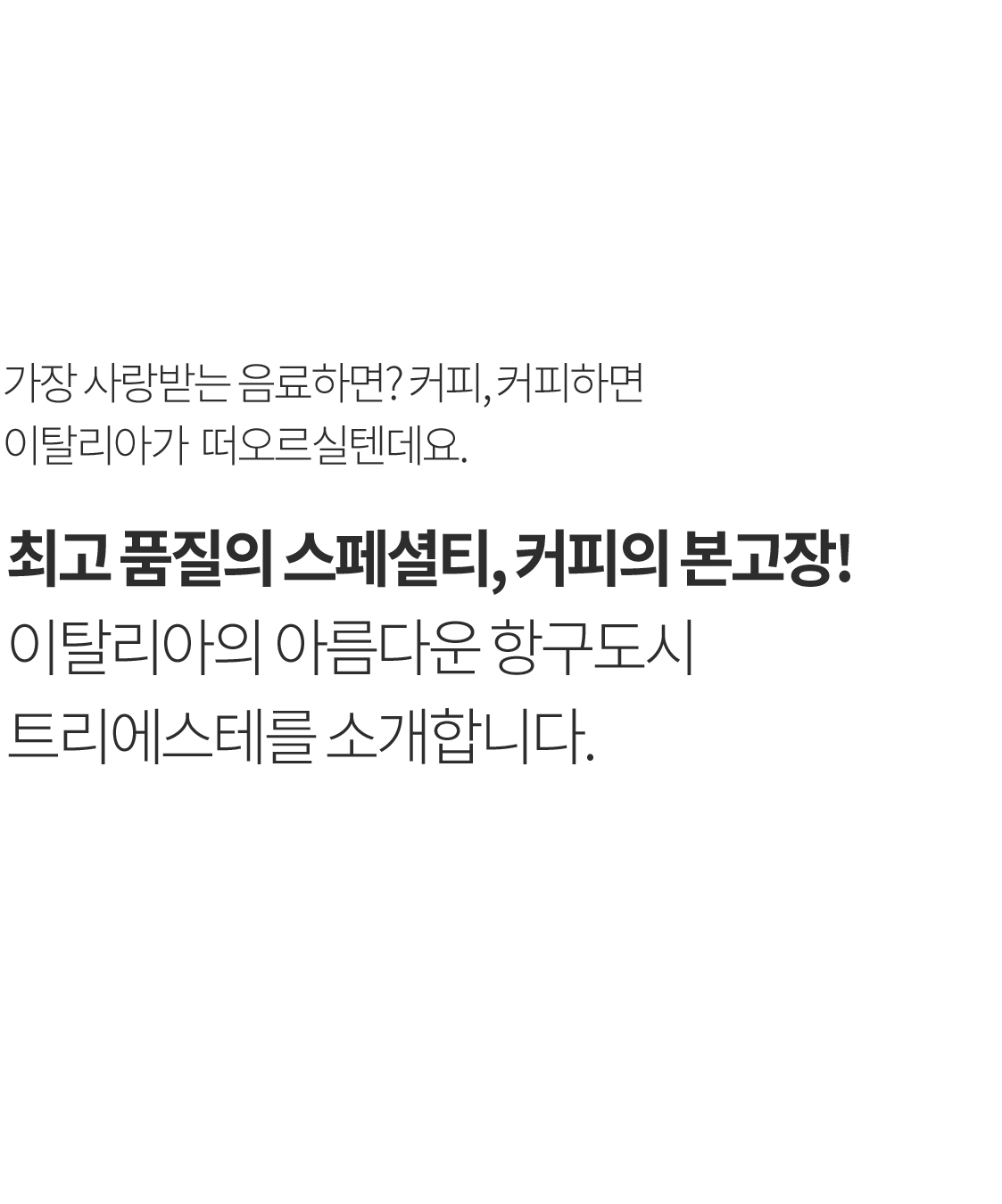 가장 사랑받는 음료하면? 커피, 커피하면 이탈리아가 떠오르실텐데요. 최고 품질의 스페셜티, 커피의 본고장! 이탈리아의 아름다운 항구도시 트리에스테를 소개합니다.