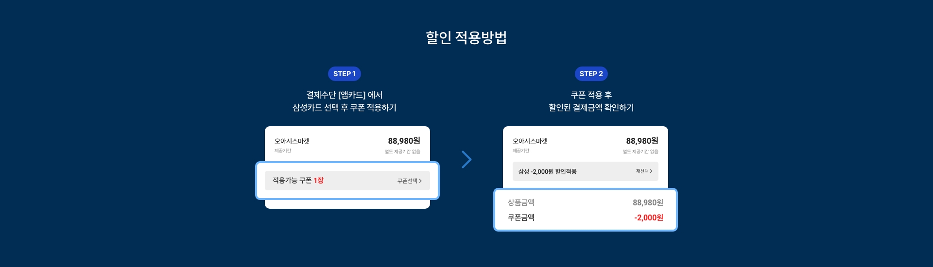 삼성카드로 결제하면 최대 2천원 즉시 할인
