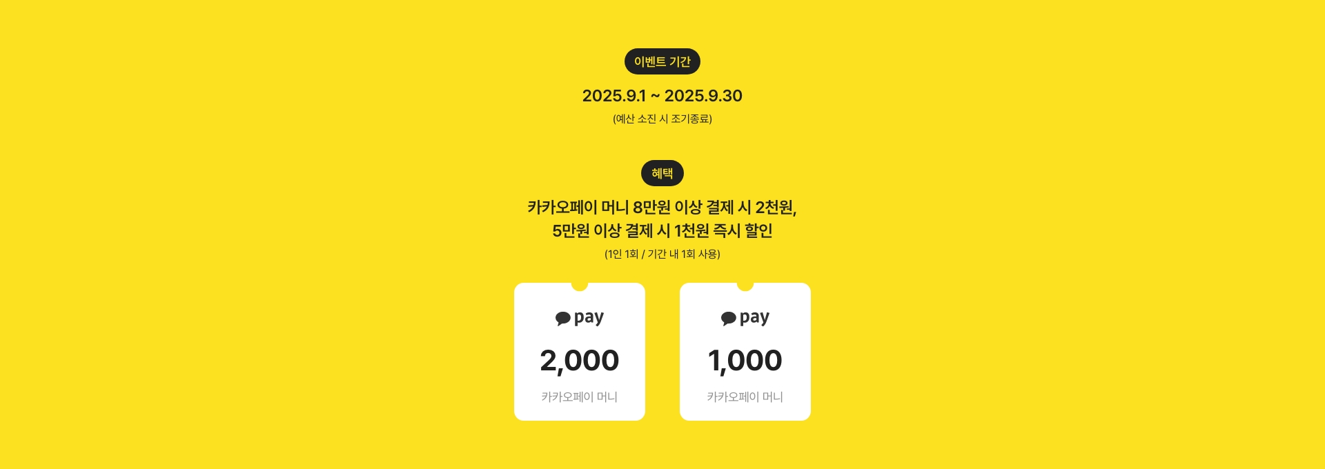 카카오페이로 결제하면 최대 2천원 즉시 할인