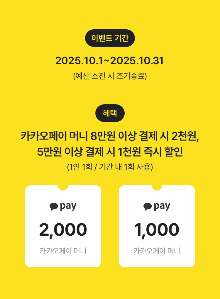 카카오페이로 결제하면 최대 2천원 즉시 할인
