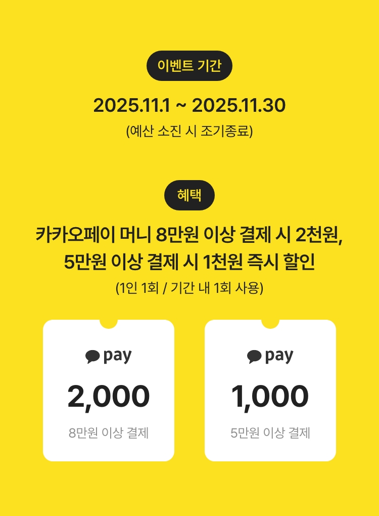 카카오페이로 결제하면 최대 2천원 즉시 할인