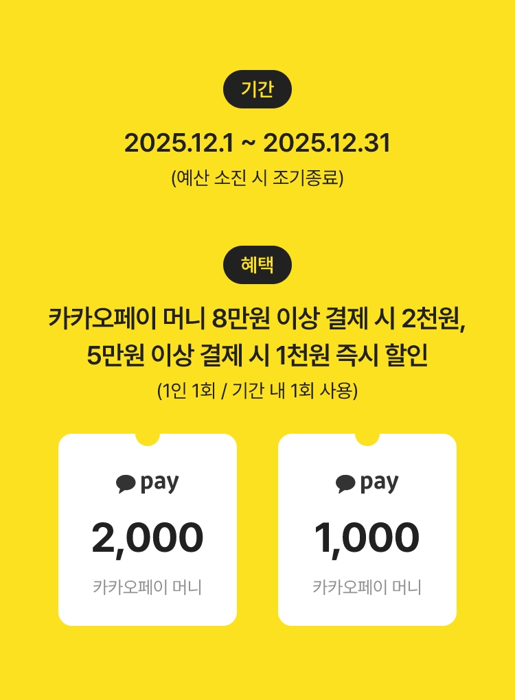 카카오페이로 결제하면 최대 2천원 즉시 할인
