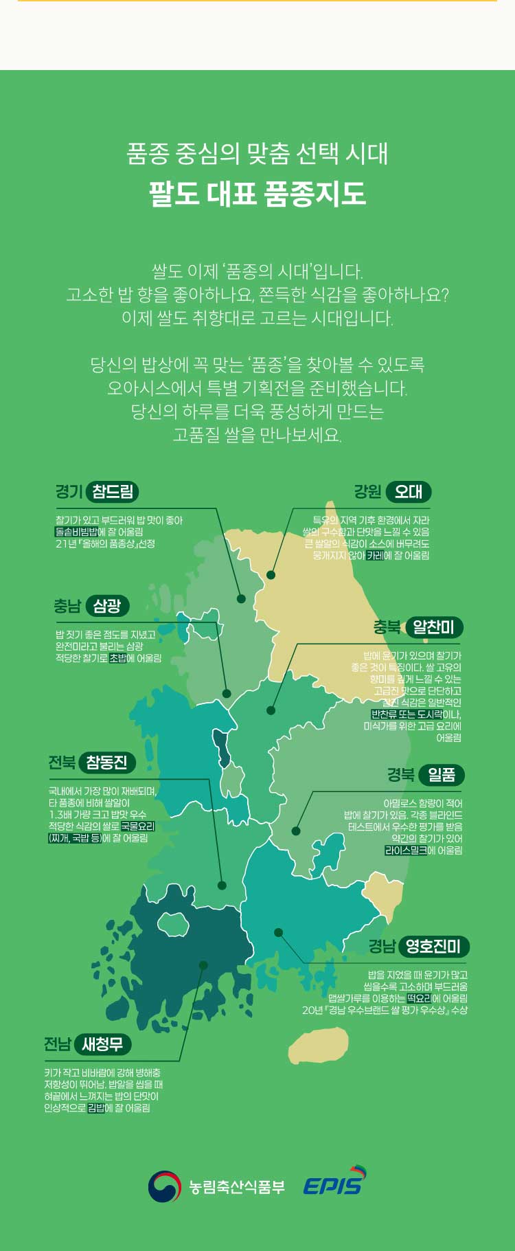 품종 중심의 맞춤 선택 시대 팔도 대표 품종 지도