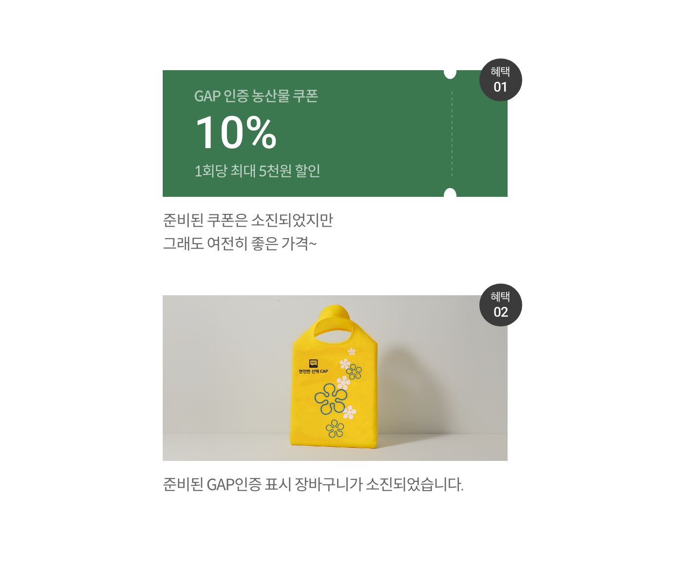 준비된 쿠폰/장바구니가 소진되었습니다.