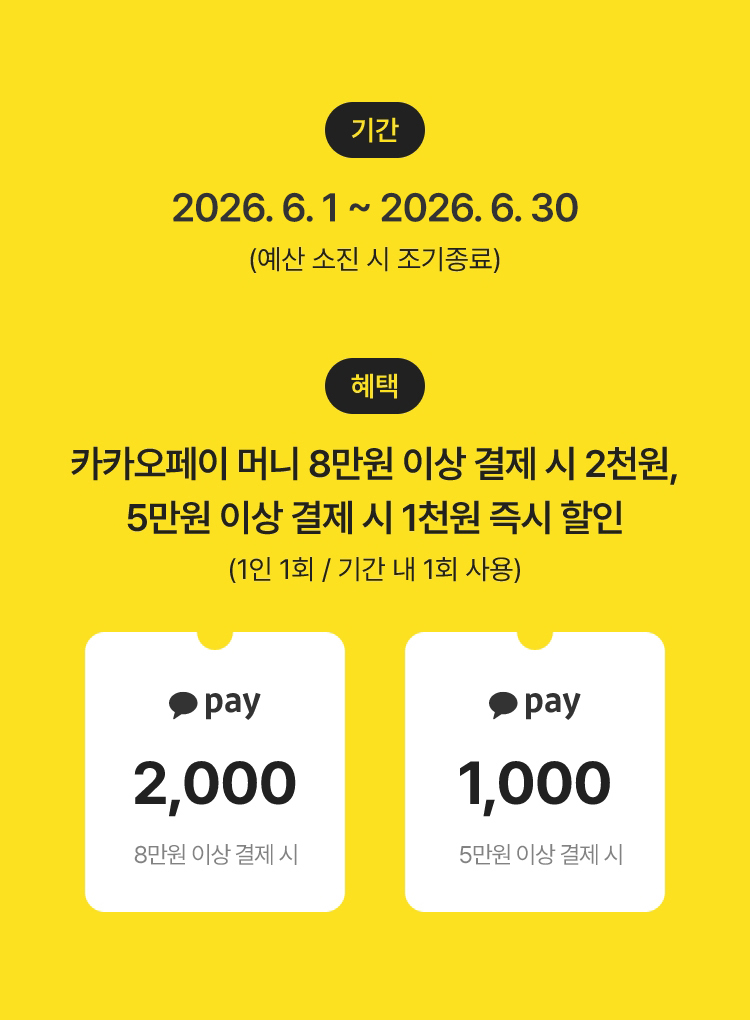 카카오페이로 결제하면 최대 2천원 즉시 할인
