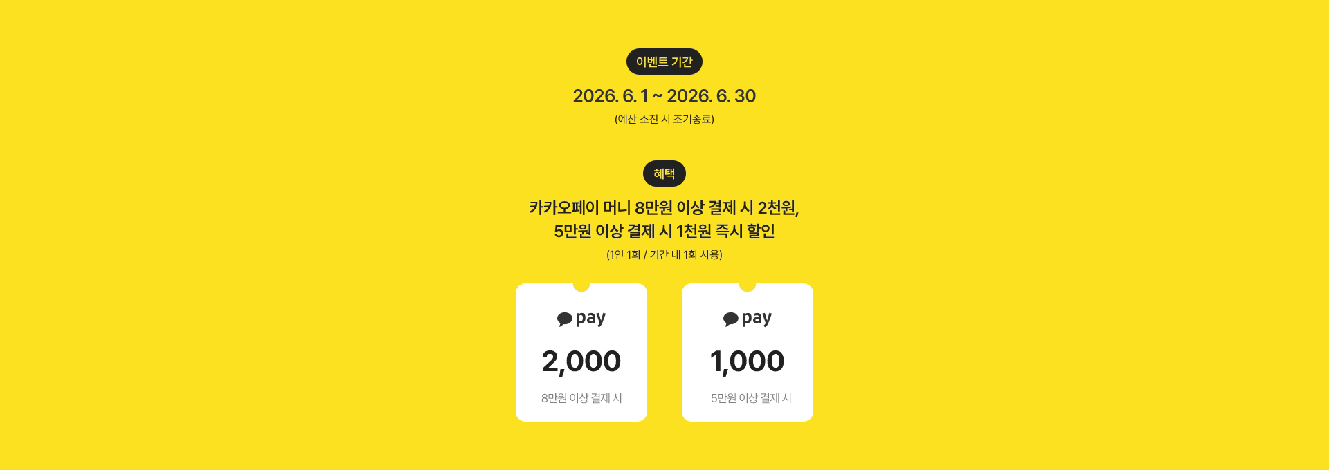 카카오페이로 결제하면 최대 2천원 즉시 할인