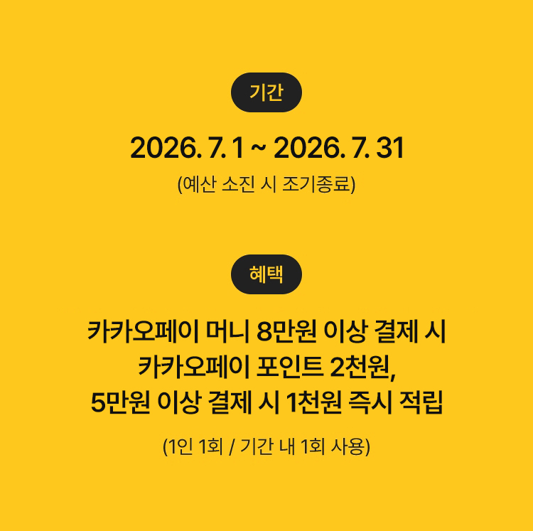 카카오페이로 결제하면 최대 2천원 즉시 할인