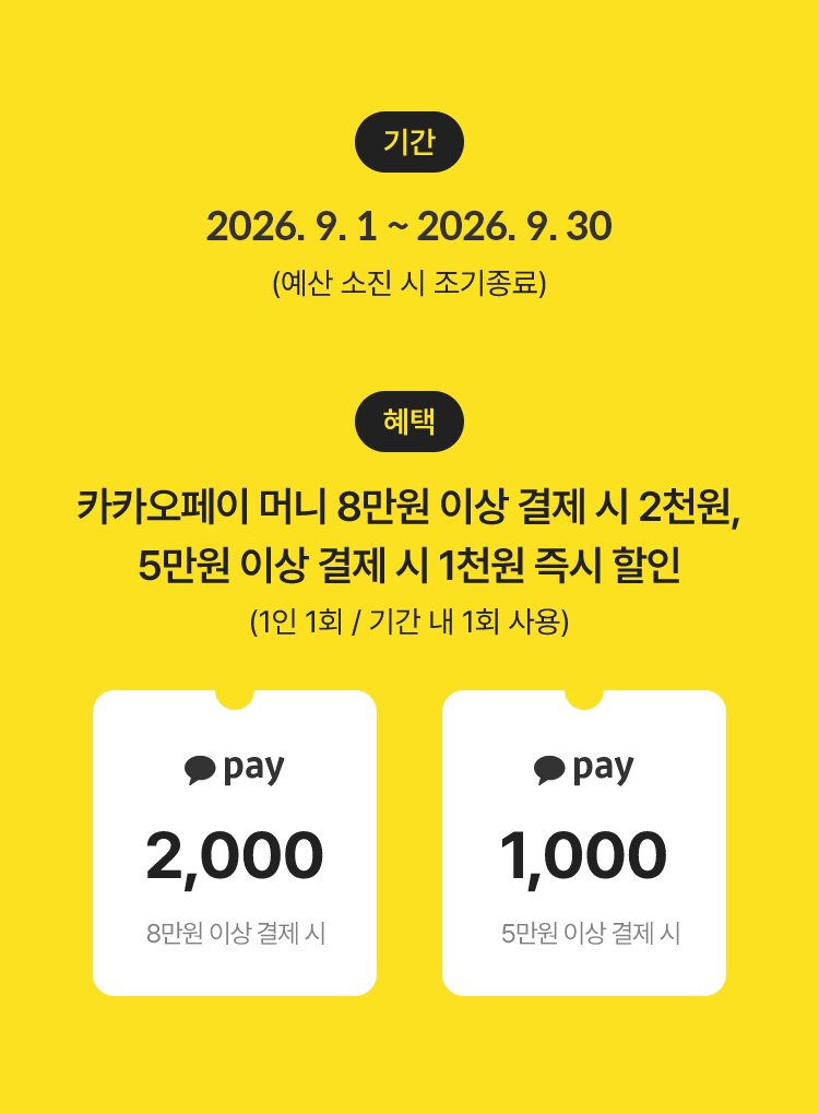 카카오페이로 결제하면 최대 2천원 즉시 할인