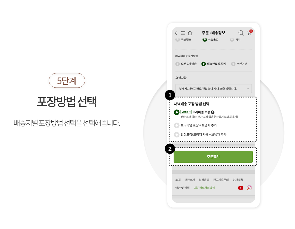 5단계.포장방법 선택:배송지별 포장방법 선택을 선택해줍니다.